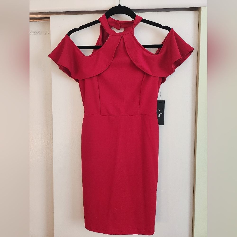Lulus Medium Red Cold Shoulder Flutter Mini Dress
